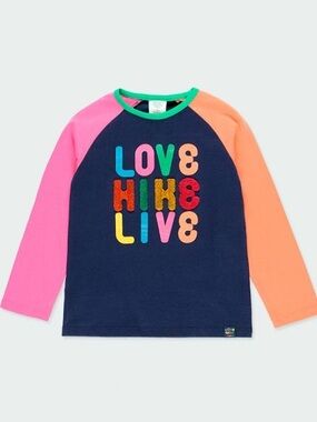 Colorblock 'Love Hike Live' Long Sleeve Tee - Navy with Pink & Orange Sleeves